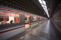 Prague subway station with a train ready to depart Royalty Free Stock Photo