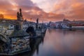 Prague, Sunset over Charles bridge, Czech Republic Royalty Free Stock Photo