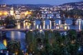 Prague sunset view of the Old Town architecture and Charles bridge over Vltava river, Czech Republic. Royalty Free Stock Photo