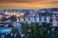 Prague sunset view of the Old Town architecture and Charles bridge, Czech Republic Royalty Free Stock Photo