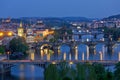 Prague sunset view of the Old Town and Charles bridge over Vltava river, Czech Republic Royalty Free Stock Photo