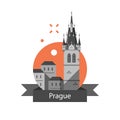 Prague symbol, old town, tower with clock and group of houses, Czech Republic travel destination