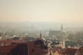 Prague tile roofs of old houses, view from above. vintage and nostalgic style photo Royalty Free Stock Photo