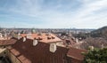 Praha city panorama from Jansky vrsek street between Karluv most and Hradcanske namesti in Czech republic