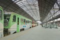 Praha, Czech republic - May 08, 2017: motor train named Cyklohracek in vestibule of main train station in Prague city