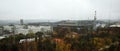 Praha, Czech republic - October 28, 2018: Prague city with Strahov stadium viewed from Petrin tower in rainy day of centenary of t Royalty Free Stock Photo