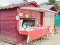 The seller at the roadside store sells salt and salt products in the town of Prahova in Romania.