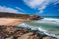 Praia das Macas in Sintra, Portugal near village Pinhal da Nazare. Panoramic view of Praia das Macas in the summer. Sintra, Royalty Free Stock Photo