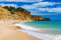 Praia de Porto de Mos in Lagos, Portugal. Praia do Porto de Mos, long beach in Lagos, Algarve region, Portugal. Beautiful golden Royalty Free Stock Photo