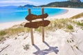 Praia de Rodas beach sign islas Cies island Vigo