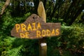 Praia de Rodas beach sign in islas Cies island Vigo