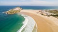 Praia do Campismo and Island Baleal naer Peniche on the shore of the ocean in west coast of Portugal Royalty Free Stock Photo