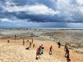 Praia do Forte, Brazil - Jan 10, 2024: White sand beach, clear water and palm trees in Praia do Forte at Bahia, Brazil