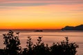 Praiano - Scenic sunset behind the Li Galli islands in the Mediterranean Sea. View from Positano,  Amalfi Coast, Italy, Europe. Royalty Free Stock Photo