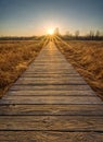 Prairie Boardwalk Sunset Royalty Free Stock Photo