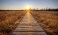 Prairie Boardwalk Sunset Royalty Free Stock Photo