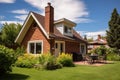 prairie cottage with red-brick chimney under sunshine Royalty Free Stock Photo