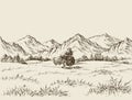 Prairie and mountains drawing