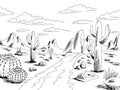 Prairie road graphic black white desert landscape sketch illustration vector Royalty Free Stock Photo
