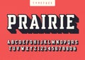 Prairie vector condensed retro typeface, uppercase letters and n