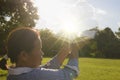 Praise the lord-Woman worshipping god at sunset Royalty Free Stock Photo