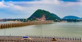 Prakasam Barrage across the River Krishna in Vijayawada, Andhrapradesh, India.