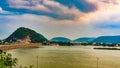 Prakasam Barrage across the River Krishna in Vijayawada, Andhrapradesh, India.