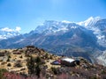 Praken Gompa - Panoramic view on a small house in Himalayan valley