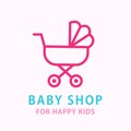 Pram Icon Baby Shop Line Logo Template Kids Store