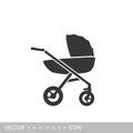 Pram icon. Baby stroller icon in flat style.