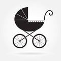 Pram icon or sign. Baby carriage in old style. Vector illustration.