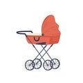 Pram with newborn baby child, cartoon stroller Royalty Free Stock Photo