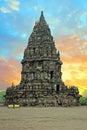 Prambanan or Candi Rara Jonggrang on Java Indonesia at sunset