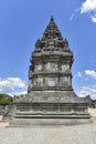 Prambanan Temple in the afternoon with a cloudy blue sky background