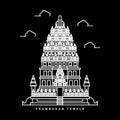 Prambanan Temple Illustration. Indonesia Historical Building. Outline Icon Vector Design