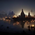 Prambanan Temple at night with fog in Bali, Indonesia AI Generated