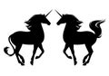 Prancing unicorn horse black vector silhouette set