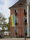 Prapor Flag of Ukraine in city center of Kehl in Germany front o