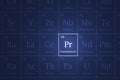 Praseodymium element glowing in a dark periodic table Royalty Free Stock Photo