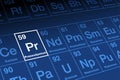 Praseodymium on periodic table of the elements, with element symbol Pr Royalty Free Stock Photo