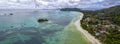 Praslin island seychelles paradise beach aerial drone panorama landscape anse volbert Royalty Free Stock Photo