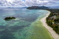 Praslin island seychelles paradise beach aerial drone panorama landscape anse volbert