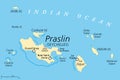 Praslin and nearby islands of the Seychelles, political map