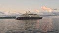 Luxury Ponant Cruise Ship at Dusk in Seychelles.