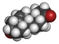 Prasterone dehydroepiandrosterone, DHEA drug molecule. 3D rendering. Atoms are represented as spheres with conventional color.