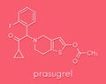 Prasugrel platelet inhibitor drug molecule. Used in treatment of acute coronary syndrome and in the prevention of stent thrombosis