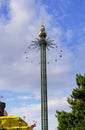 PRATER, VIENNA, AUSTRIA, 2019 AUGUST, 18: Praterturm - the Carusel with chains from Prater park, Vienna.