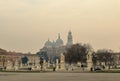 Prato della Valle with Basilica of St Giustina in the light haze on the background in Padua Royalty Free Stock Photo