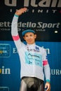 Prato Nevoso, Italy May 24, 2018: Miguel Angel Lopez, Astana Team, in White jersey on the podium Royalty Free Stock Photo