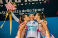 Prato Nevoso, Italy May 24, 2018: Miguel Angel Lopez, Astana Team, in White jersey on the podium Royalty Free Stock Photo